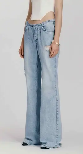 The MANNEI Low Rise Distressed Frayed Wide Leg Jeans
FR 40 Button Fly Blue Size 28