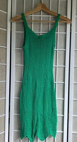 NWT Lovery Crocket Knit tank dress asymmetrical hem v neck thin straps green XS