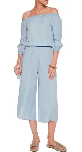 Walter Baker Kaiser Blue Light Wash Chambray Wide Leg Cropped Jumpsuit Medium