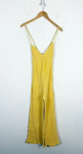 Jen's Pirate Booty Jen’s Pirate Booty Gozzo Yellow Jumpsuit XS Halter Crop Wide Leg Terry Cloth