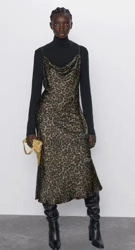 ZARA Animal Print Flowing Camisole Midi Slip Dress Green/Black Size S - $40  - From Alexandra