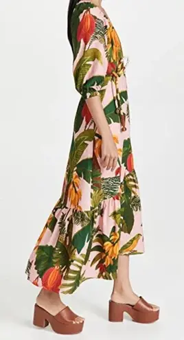 Farm Rio NWT Mixed Print Wrap Midi in Light Pink Fruit Linen Blend Dress XS
