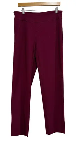 New Directions Women Burgundy Textured Pattern Straight Leg Pants Size 12