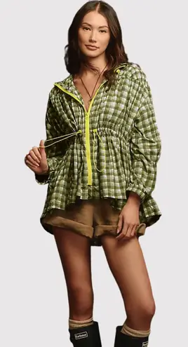 Anthropologie Daily Practice Women Jacket Green Day Hike Hooded Plaid Outdoor XL