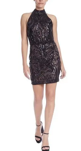 Badgley Mischka Scroll Sequin Halter Mini Visit Dress by Size 6 NWT