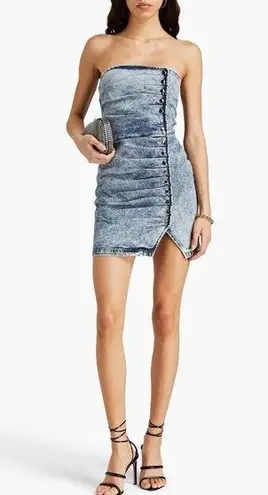 Retrofête Retrofete Megh Strapless pleated Denim Mini Dress Marble Sky Button Front XS