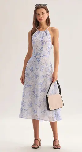 Rihoas Blue Floral Halter Midi Dress Size M