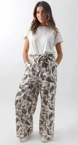 Mystree Linen Blend Wide Leg Paisley Ankle Capri Pants