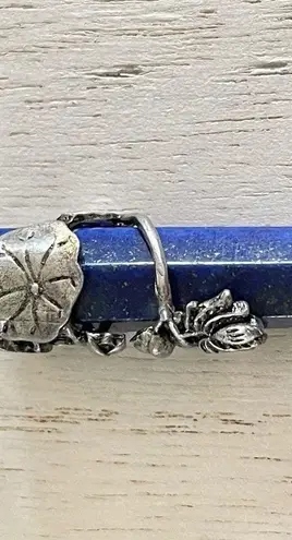 Wire wrapped Lapis lotus sword pendant, amulet, meditation Blue