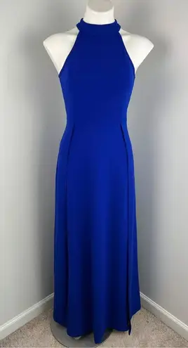 High Neck Formal Wedding Maxi Evening Prom Homecoming Dress Gown Small Blue