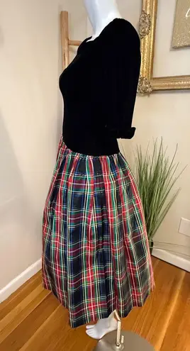 Joan Leslie Vintage 80S Paper Tag Velvet Top Plaid Skirt Dress 4P Red