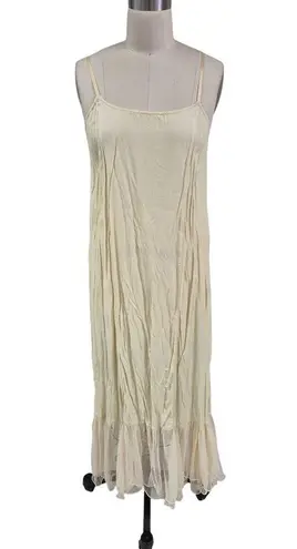 90s April Cornell Hopeless Romantic Boho Creamy Maxi Dress Sheer Mesh Overlay M Size M