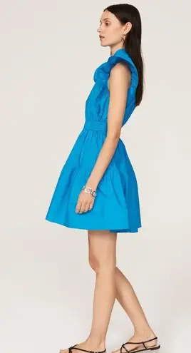 Line and Dot Ocean Blue Ruffled Flounce Poplin Mini Dress Size M