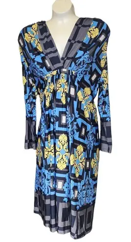 Olian Blue, Yellow, Gray, & Black Maternity Dress (MM) Blue Size undefined