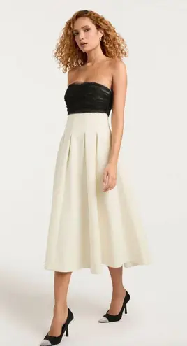 Cinq à Sept Cinq a Sept Odessa Strapless Tulle Midi Cocktail Dress Ivory/Black Womens Size 1