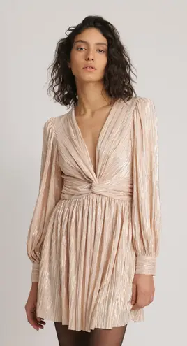 Sabina Musayev Adi Pearl Blush Metallic Pleated Mini Dress Size L Gold Size L