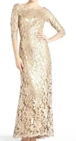 Tadashi Shoji Lace Gold Sequin Mother of the Bride Formal Gown Long Maxi Dress 6 - Image 1