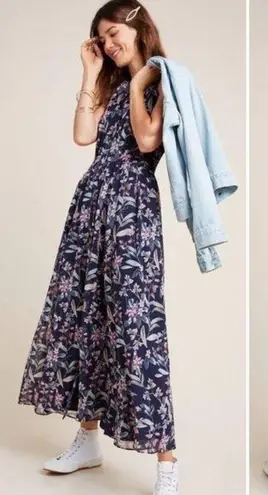 Gal Meets Glam  Siena Floral Maxi Dress Halter Button Detail Blue Size 10 New