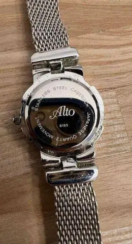 Alto Ladies Watch Crystal Embellishments Pearl Dial Stainless Weave Bracelet