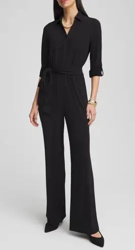Chico's Chico’s Jersey Maxi Jumpsuit Roll Tab Long Sleeve Button Front Black XXL 20/22 thumbnail 1