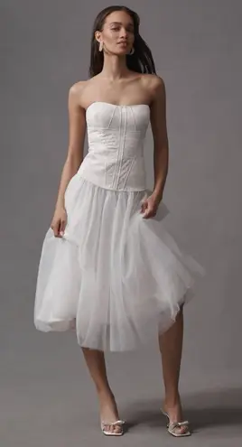 BHLDN Anthropologie Strapless A-Line Satin Tulle-Skirt Midi Dress Size Small NEW