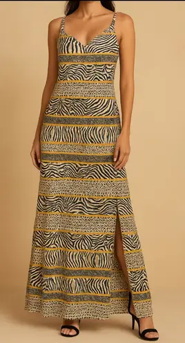 MSK XL Animal Print Maxi Dress Zebra Leopard Cheetah Gold Side Slits Resort Sexy