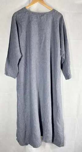 Eskandar Lagenlook Tent Linen Midi Dress Size 1 Blue