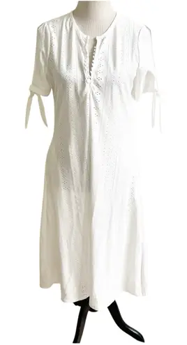Eyelet Maxi Dress Size Medium NWT Boutique Slit Sleeves Milkmaid Coquette White