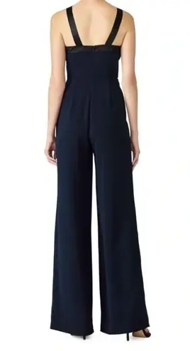 Jay Godfrey Dryden Bow Pleated Jumpsuit Wide Leg Navy Blue Size 2 Black Satin