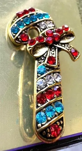 Candy Cane Brooch Pin New Christmas Jewelry Crystal Accents Candyland Ca… Red