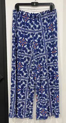 NWT New York & Company Wide Leg Flowy Printed Palazzo Pants Boho Size Large Blue