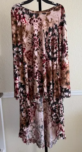 Source Unknown High Low Dress Large Asymmetrical Ruffle Hem Long Sleeve Stretch Flowy Modesty - Image 1