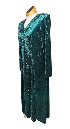 Vtg 1990s Brett Alixander Forest Green Crushed Velvet Corset Back Maxi Dress 10