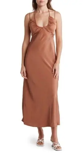 ALC Frank A.L.C Sienna Halter Neck Smocked Satin Midi Dress Womens Size 2
