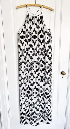 Marie France Van Damme • silk halter maxi dress cream black silk ikat print Size 14
