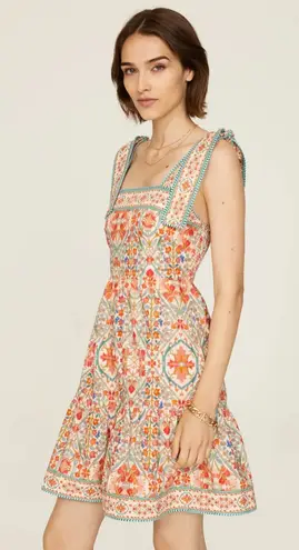 Shoshanna Faye Embroidered Cotton-blend Minidress In Apricot Multi
