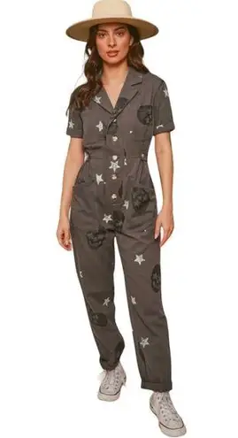 Fantastic Fawn  Skull and Star Short Sleeve Jumpsuit in Dark Green