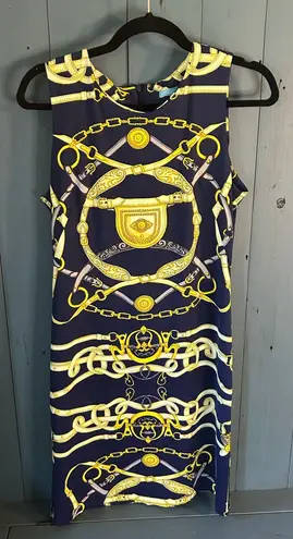 J. McLaughlin Blue and Yellow Chain Print Dress | Women’s Sz S