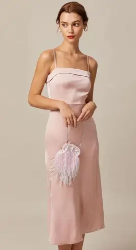 Rihoas Pink Bodycon Satin Cami Midi Dress Size XS