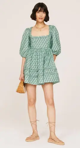 RHODE Green Printed 100% Cotton Hourglass Square Neck Daya Mini Dress Size 6