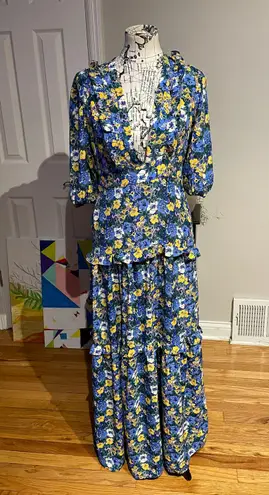 MELLODAY Floral Flowy Ruffle Layer Bright Short Sleeve V Neck Brunch Wedding Guest