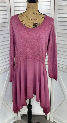 J. Bee Mixed Media Drop Waist Scarf Hem Knit Tunic Shirt Large Purple