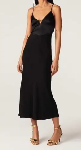 Ba&sh NEW Sz XS Ninon Satin Midi Slip Dress Open Back Cut Out Black