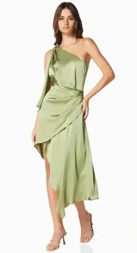 Elliatt Camilla Satin Asymmetrical Midi Dress Sage Green St Patrick’s Day