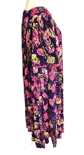 Go Softly Patio Dress Womens S Pink Purple Floral Midi Muumuu Tropical Relaxed