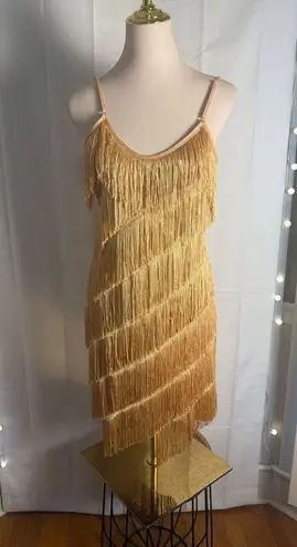 Gold Sheath Midi Dress with Spaghetti Straps Size M