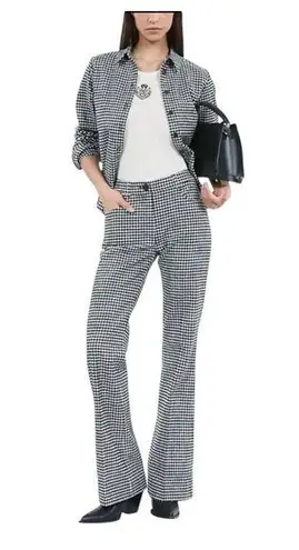 The Kooples Check-Pattern Wool-Blend Trousers FR Size 36/US 4 NWT Black/White