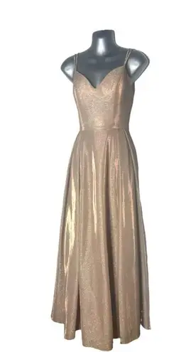 Dancing Queen Rose Gold Sleeveless Sweep Train V-neck Long Gown Size Small