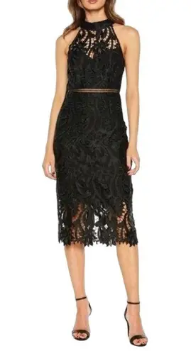 Bardot Isa Crochet Lace Cocktail Sheath Midi Dress French Black Size 8/M