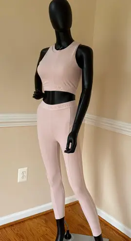 Gym Sport Set Two Pieces Set Tape Leggings Bustier Sport Bra Tape Bustier Yoga Pink Size XS